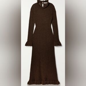 DÔEN Estella Ruffled Pointelle-Knit Alpaca-Blend Midi Dress